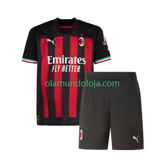 Camisola AC Milan Criança Equipamento Primeiro 2022-2023 Manga Curta